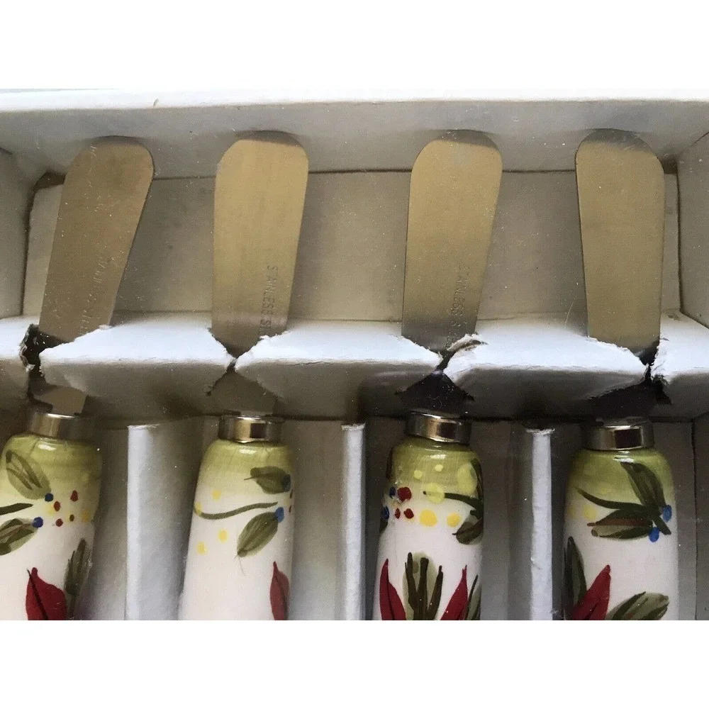 Holiday Corsica Cheese Spreader Set Poinsettia Pattern New In Box